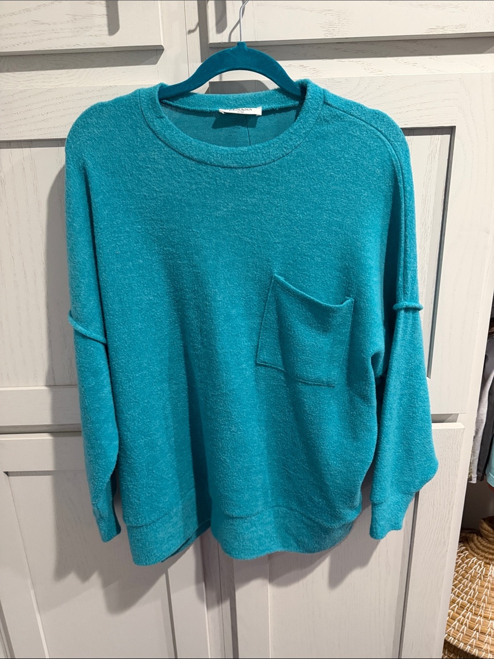 Zenan Teal Oversized Sweater  with Chest Pocket